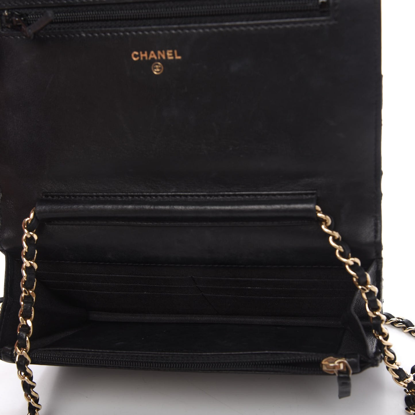 Lambskin Quilted Wallet On Chain WOC Beige Black