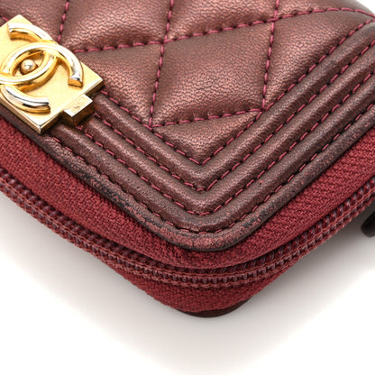 Chanel Lambskin Quilted Boy Zip Around Coin Purse Wallet Burgundy 11 of 12