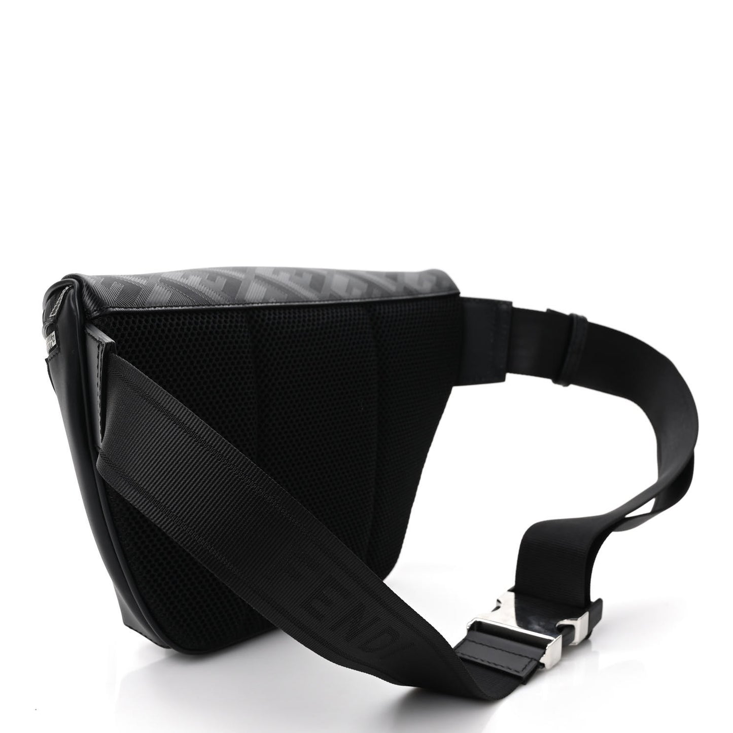 Vitello King FF Lines Embossed Lock Chain 1974 Diagonal Belt Bag Black