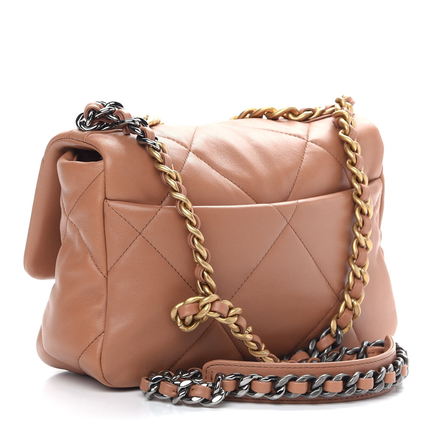 Lambskin Quilted Medium Chanel 19 Flap Light Brown