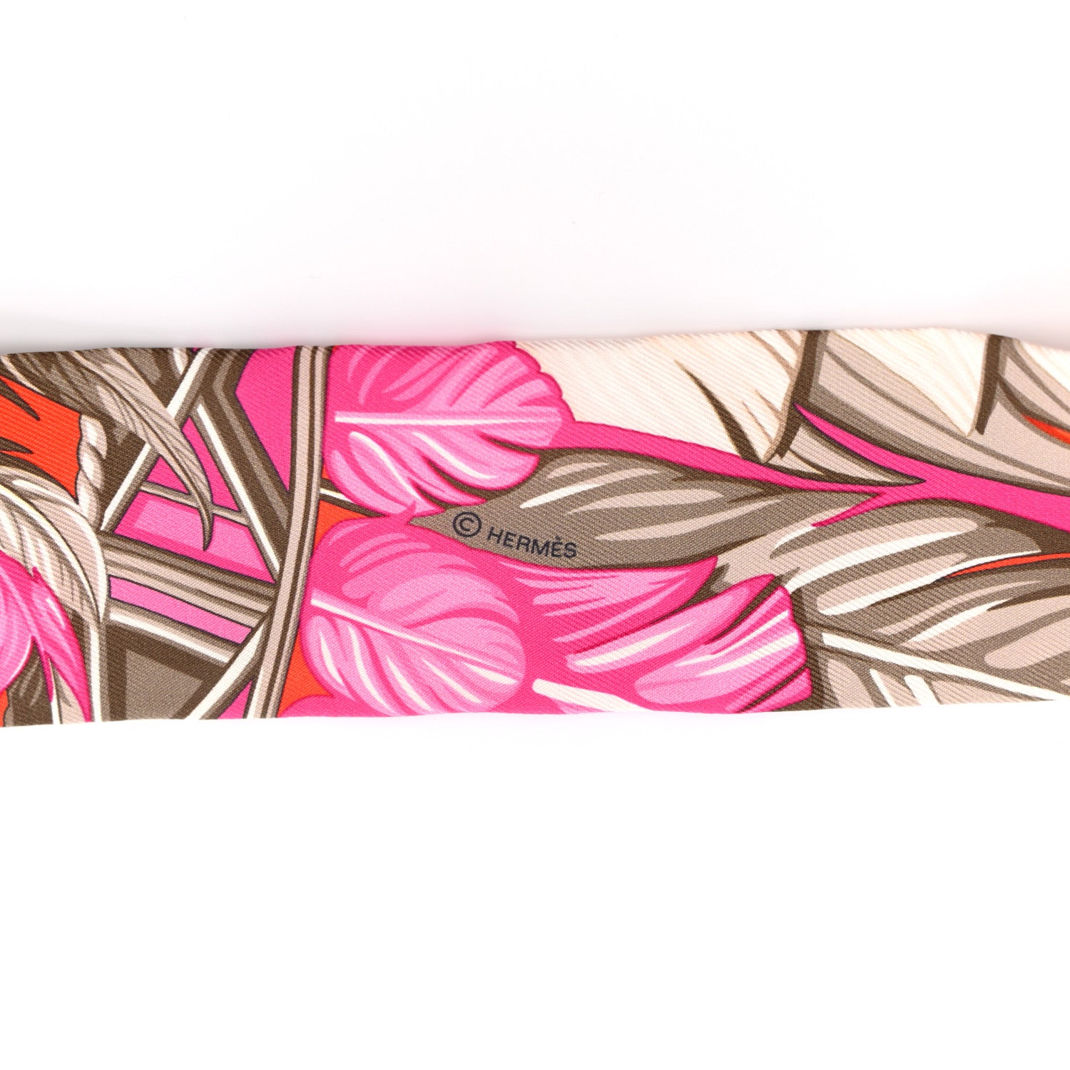 Hermes Silk La Danse Pacifique Twilly Orange Fuchsia Kaki 3 of 4