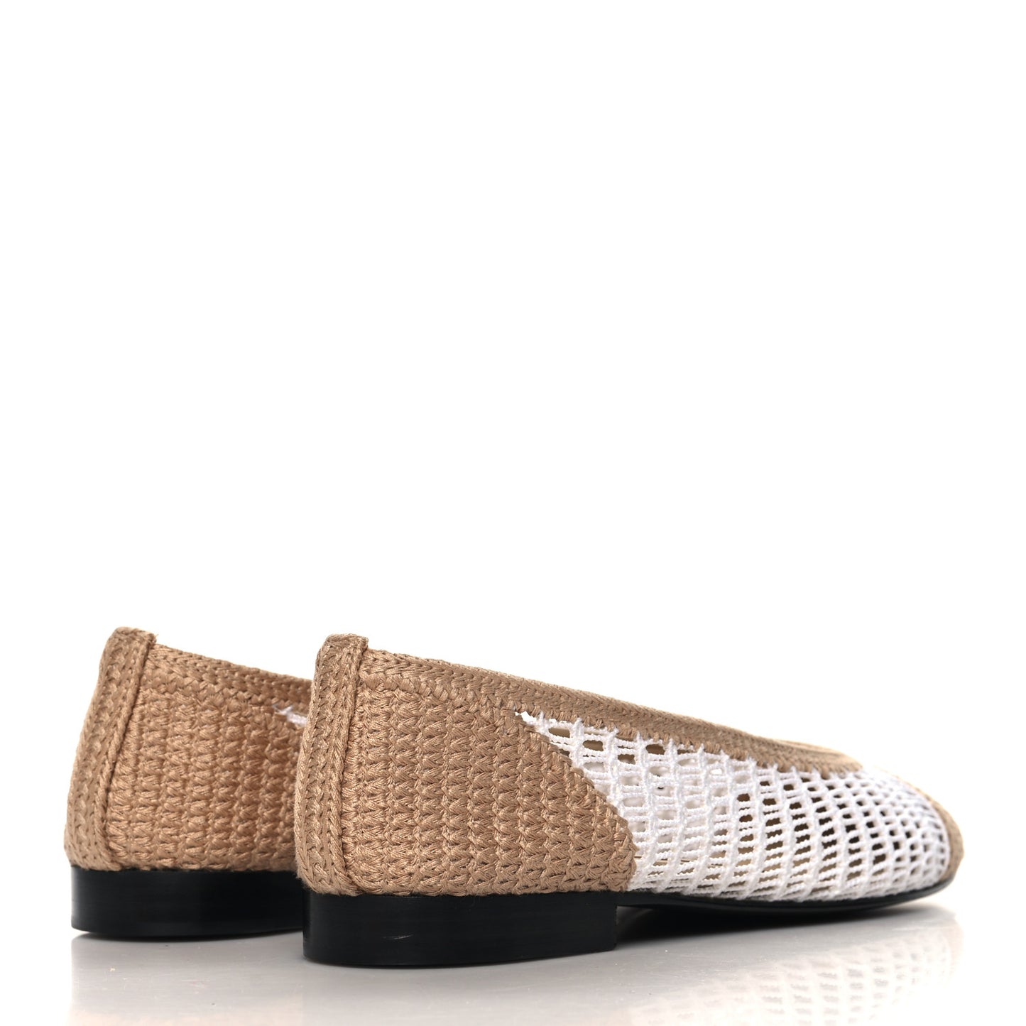 Raffia Cap Toe Ballerina Flats 37 White Beige
