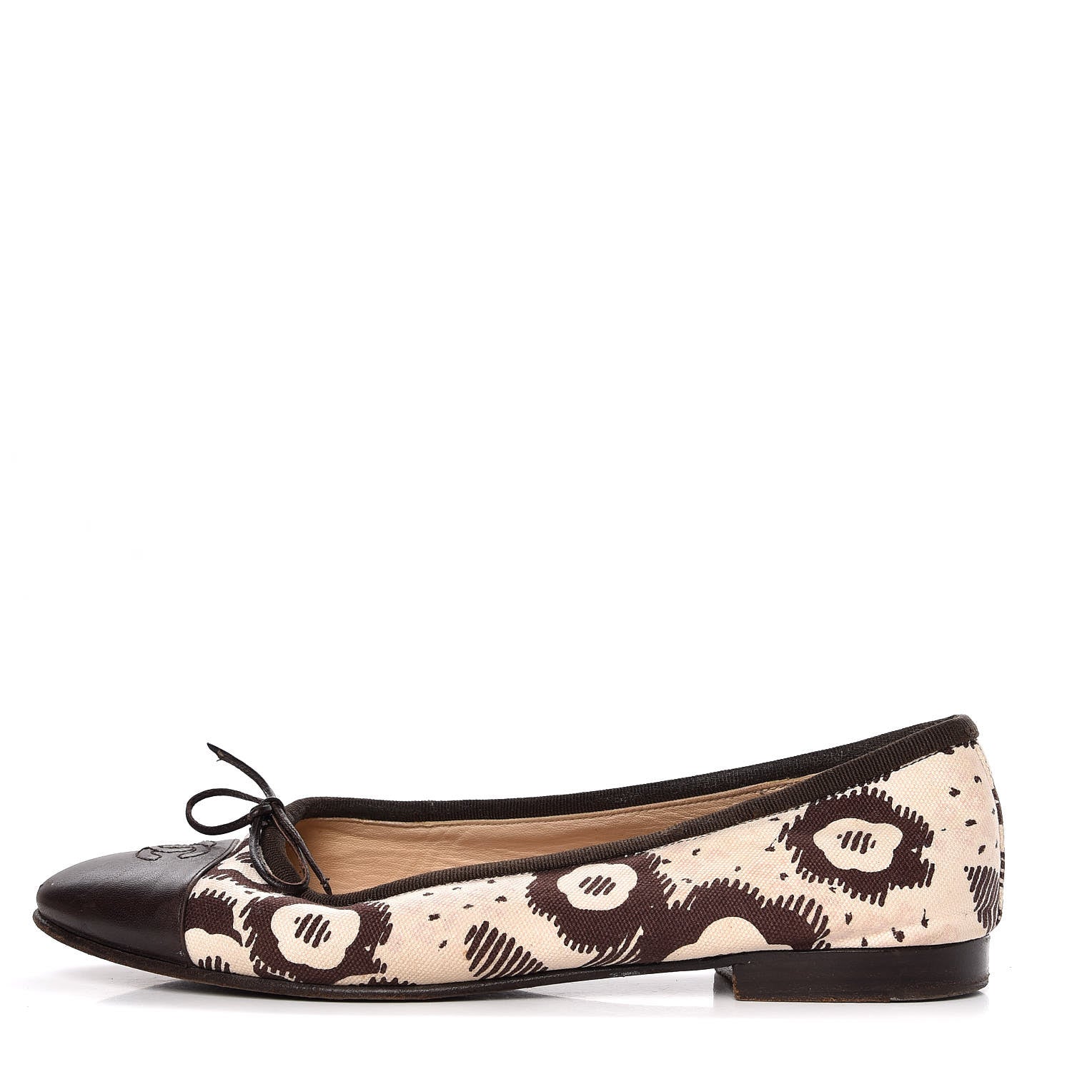 Chanel Lambskin Canvas Printed CC Cap Toe Ballerina Flats 39 Brown 1 of 13