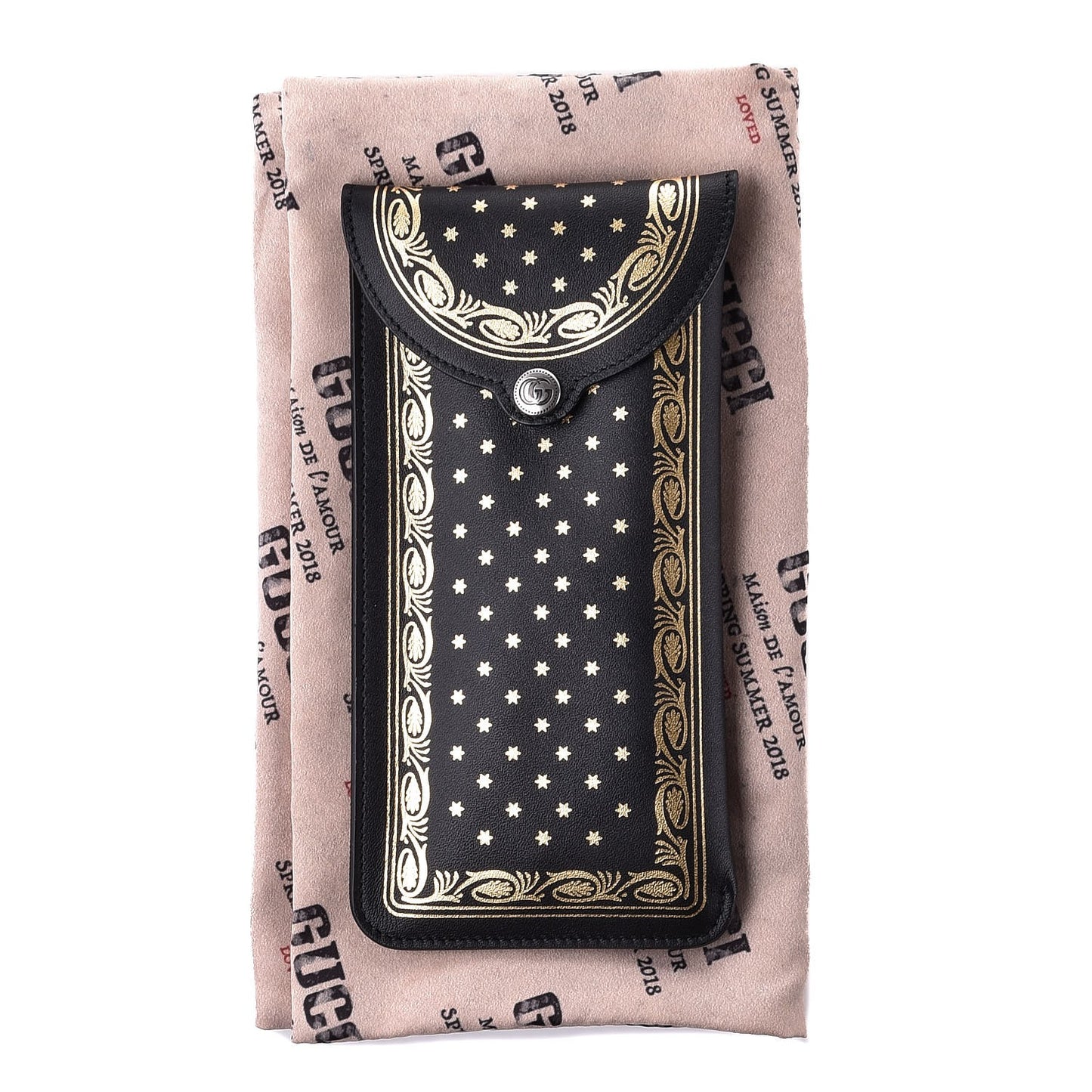 X SEGA Calfskin GUCCY Stars Sunglasses Case Black Gold