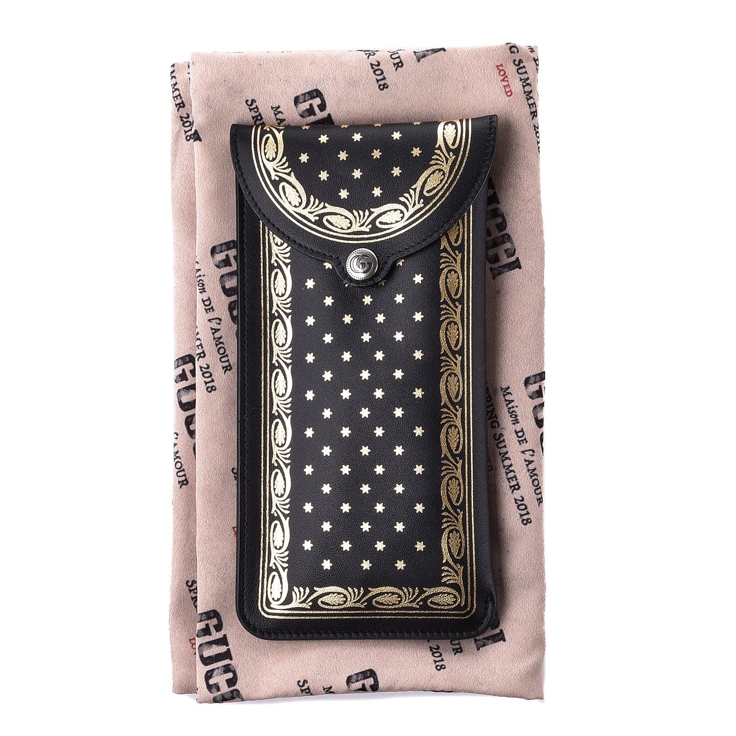 Gucci X SEGA Calfskin GUCCY Stars Sunglasses Case Black Gold 6 of 6