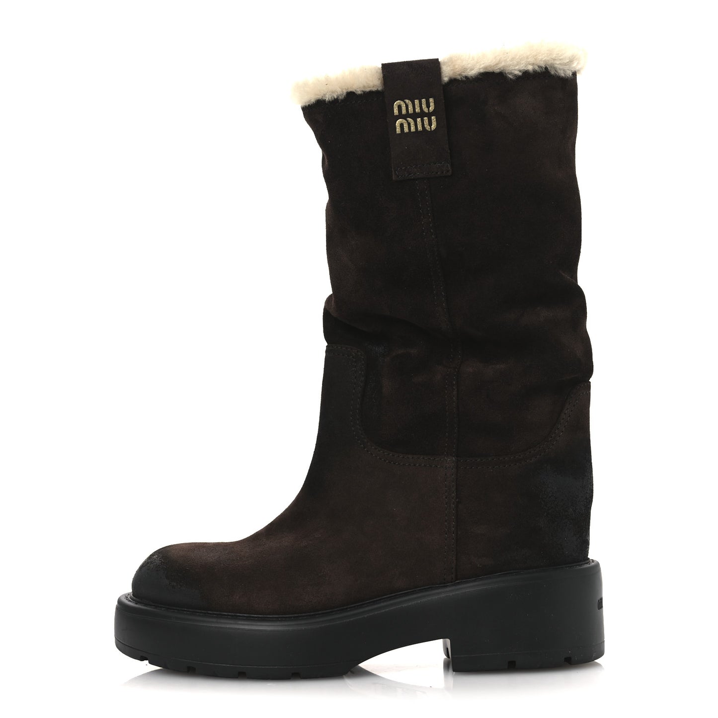 Suede Shearling Vintage Effect Mid Calf Boots 38 Morro