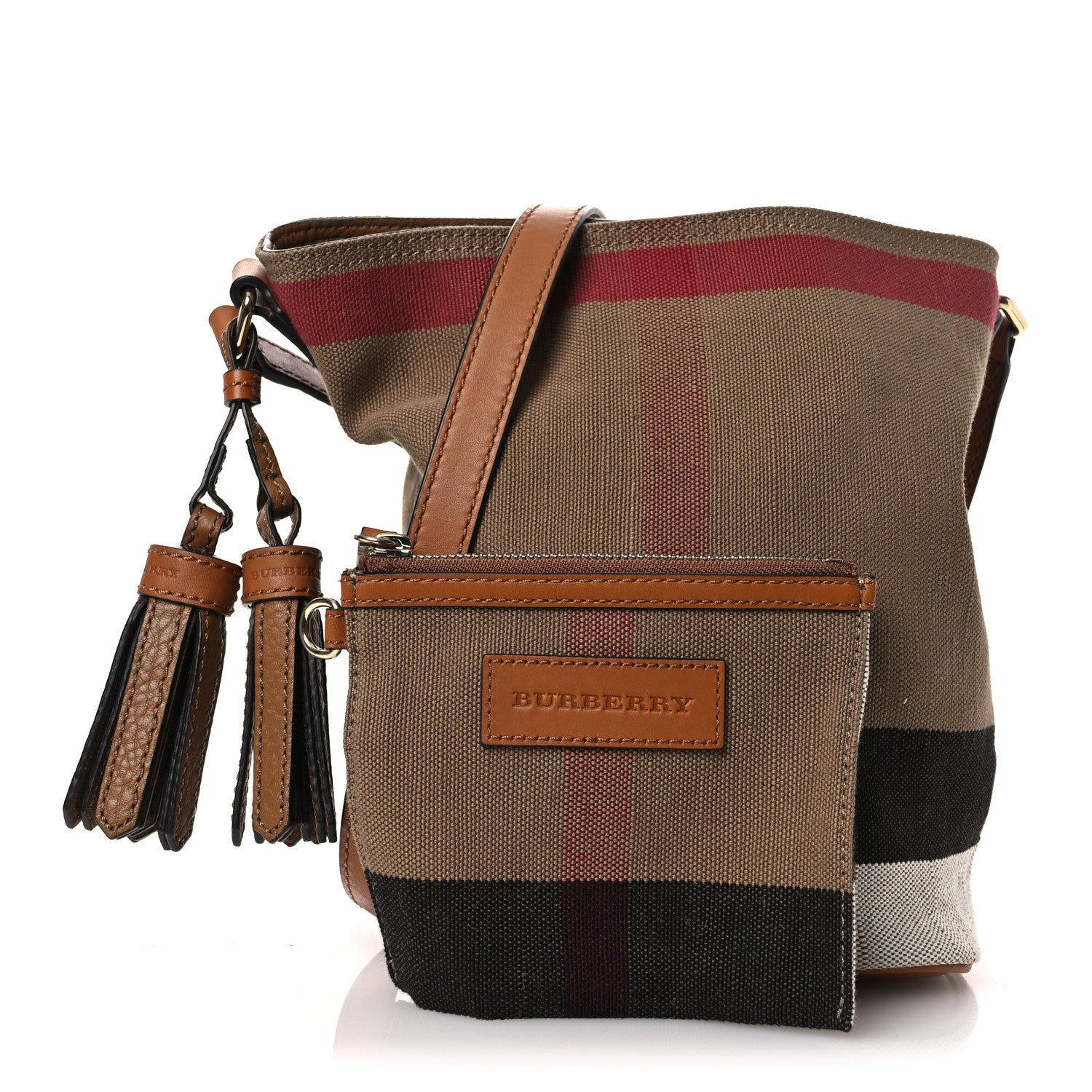 Burberry Canvas Mega Check Mini Ashby Tassel Crossbody Saddle Brown 3 of 14