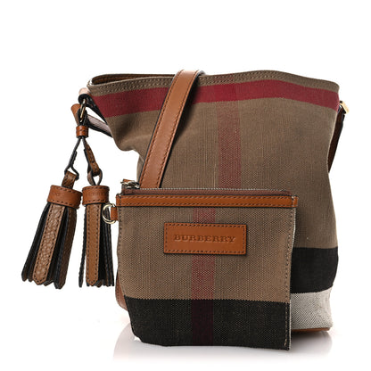 Burberry Canvas Mega Check Mini Ashby Tassel Crossbody Saddle Brown 3 of 14