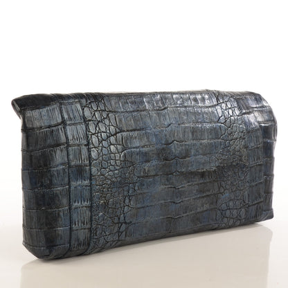 Nancy Gonzalez Metallic Crocodile Frame Flap Clutch Navy 3 of 7