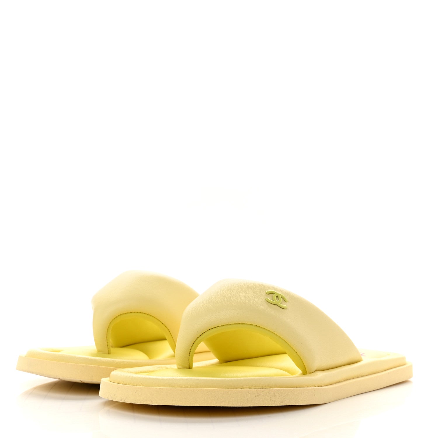 Chanel Lambskin Padded Pool Thong Sandals 36 Yellow 3 of 8