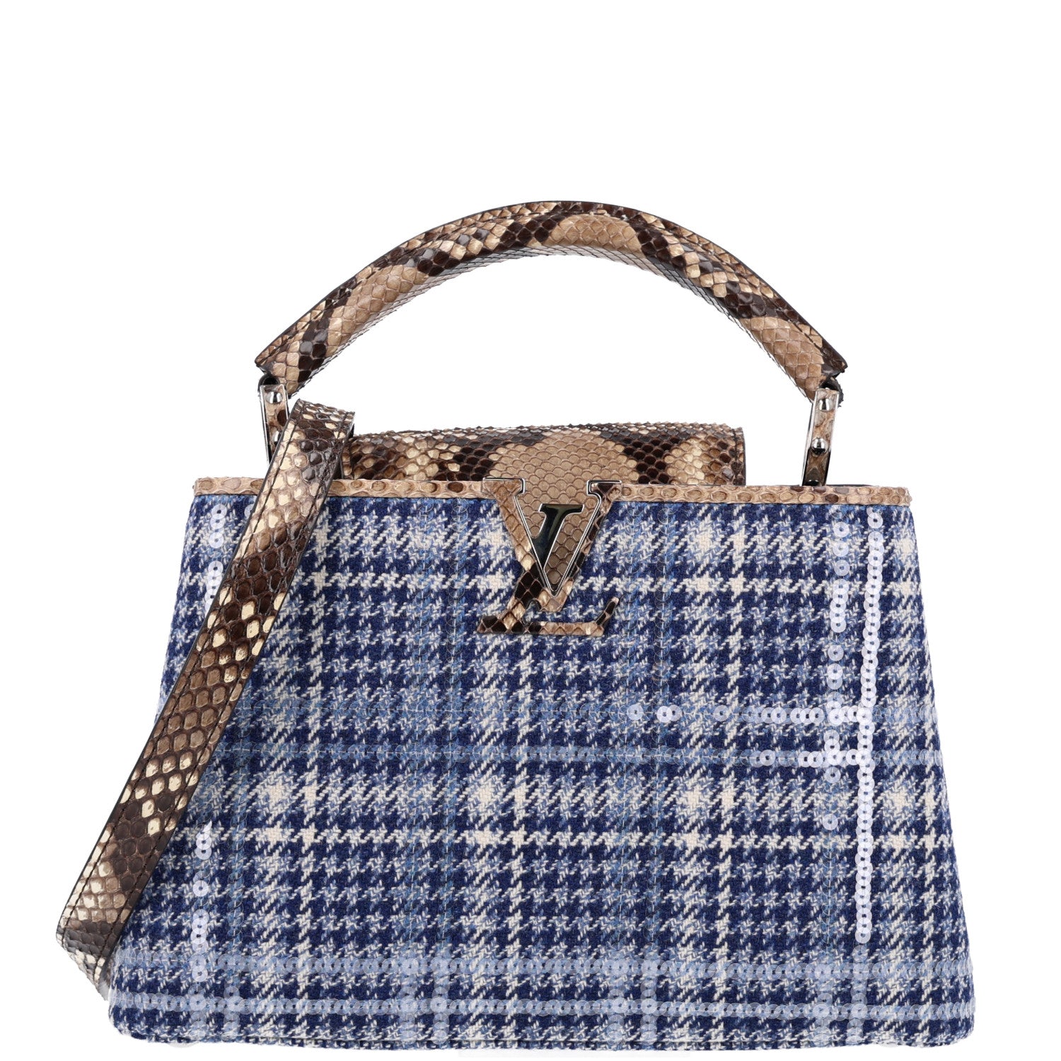Louis Vuitton Tweed Sequins Snakeskin Capucines BB Blue 1 of 9