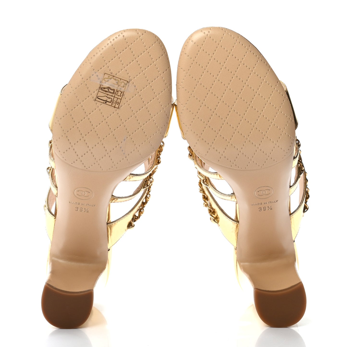 Laminated Lambskin Chain CC Mule Sandals 39.5 Gold