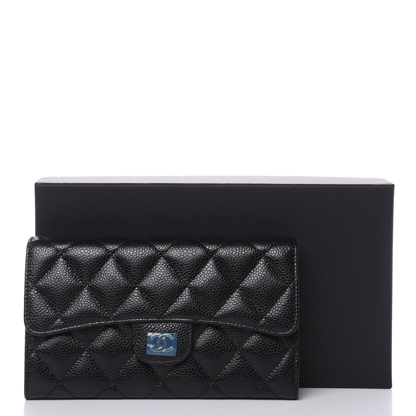 Caviar Quilted Large Flap Wallet Black