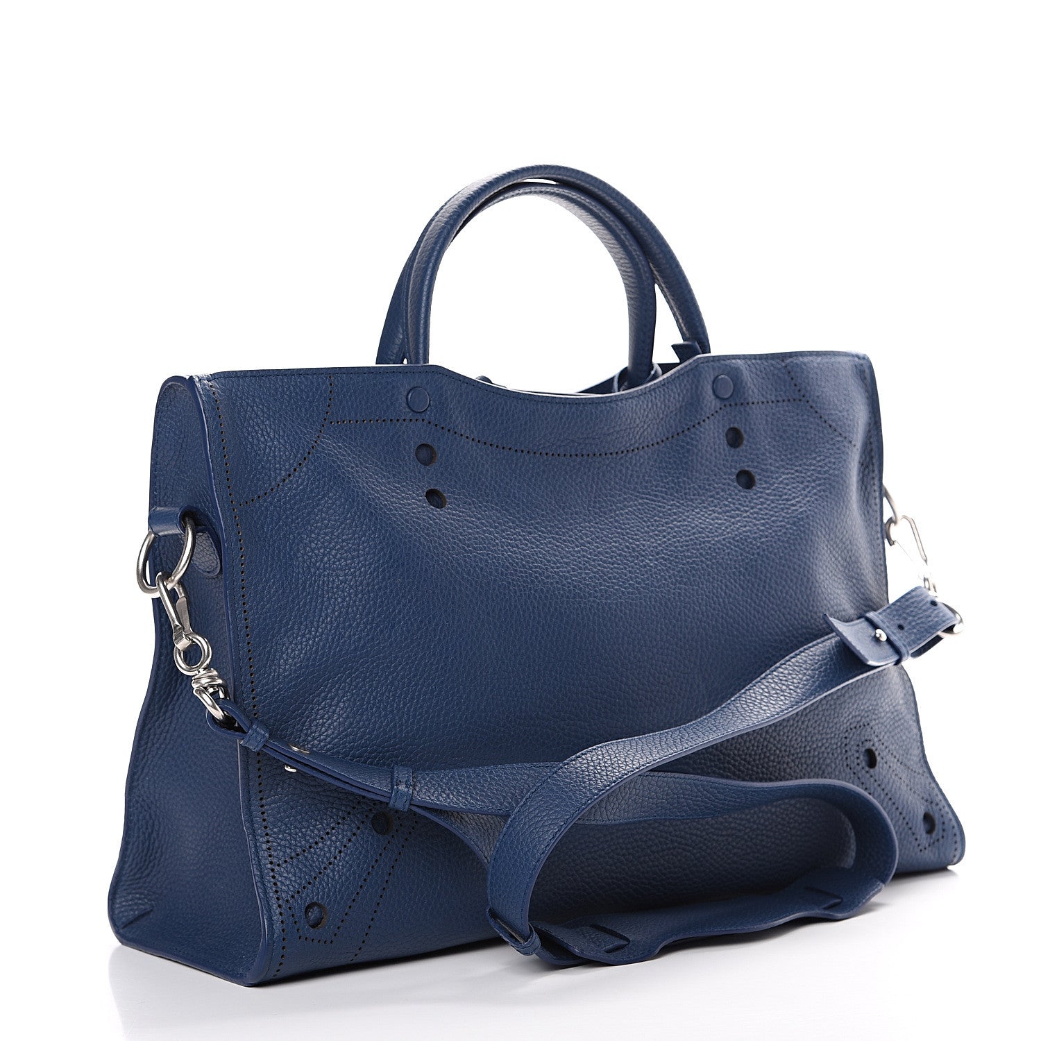 Balenciaga Veau Grana Perforated Blackout Hardware City Bleu Tanzanite 2 of 12