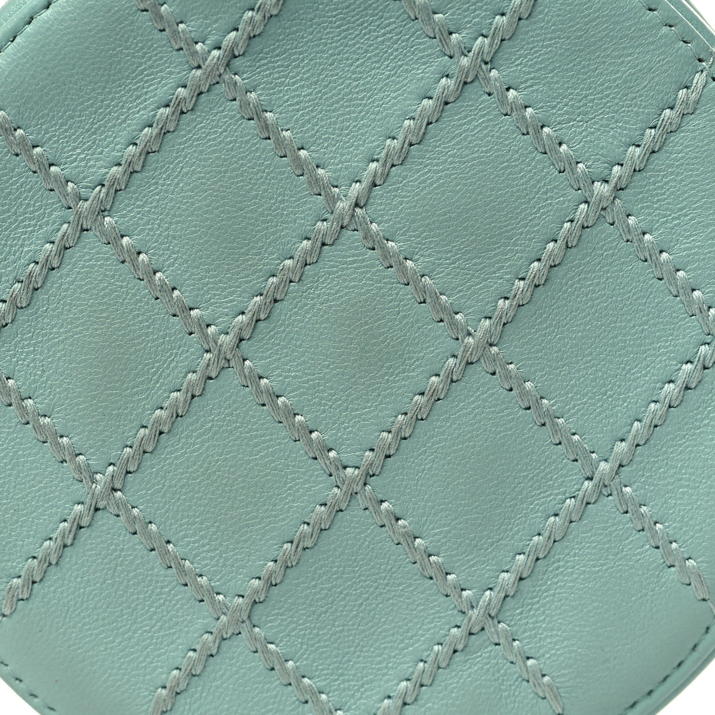 Lambskin Stitch Round Clutch With Chain Light Blue