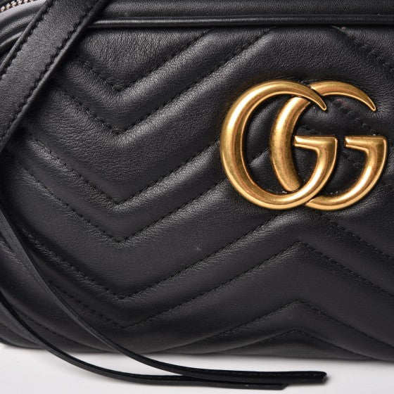 Calfskin Matelasse Small GG Marmont Chain Shoulder Bag Black