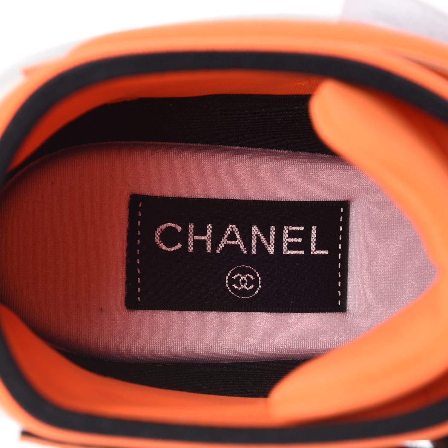 Chanel Suede Calfskin Lambskin Neoprene High Top CC Sneakers 38 White Fluo Orange 7 of 8