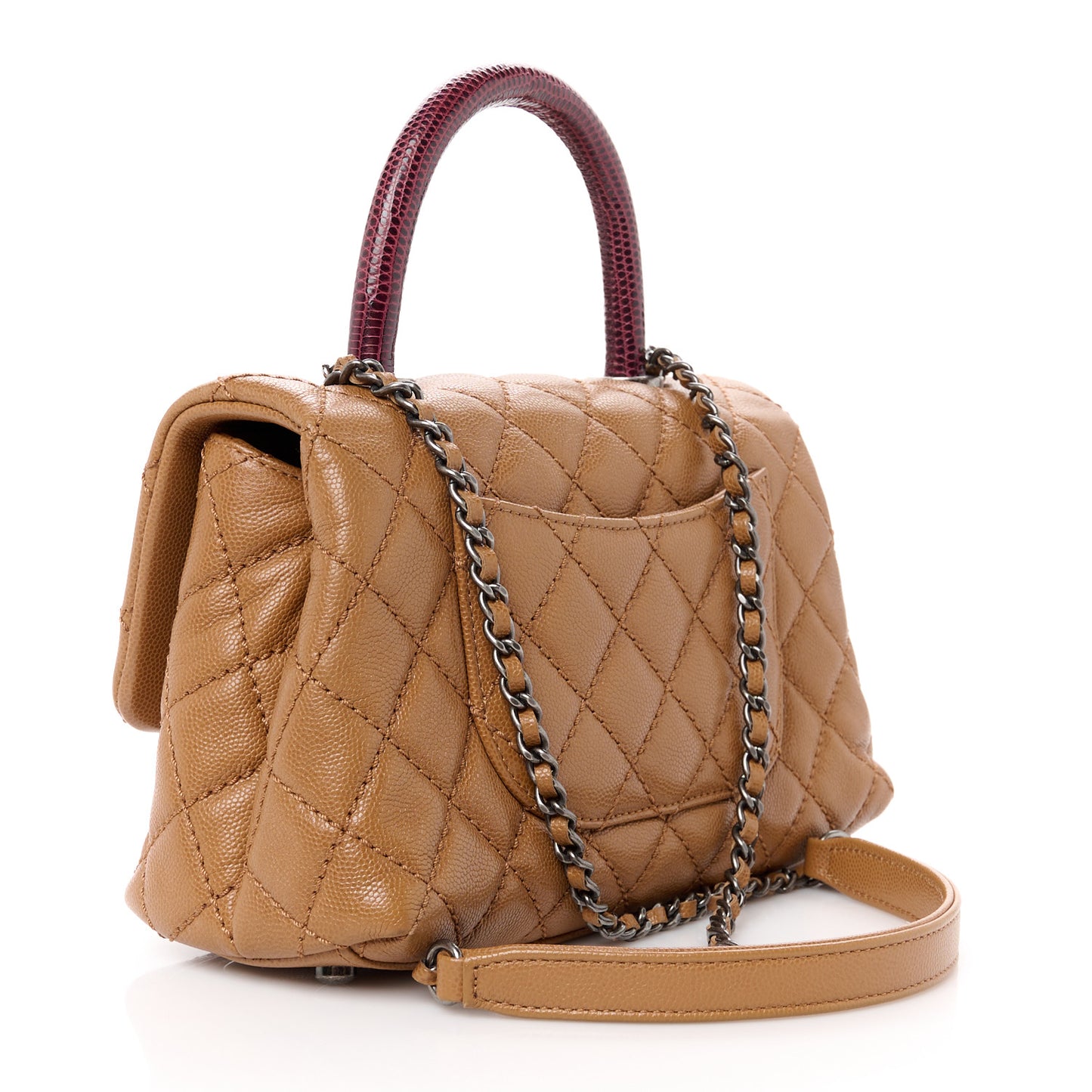 Caviar Lizard Embossed Quilted Mini Coco Handle Flap Brown
