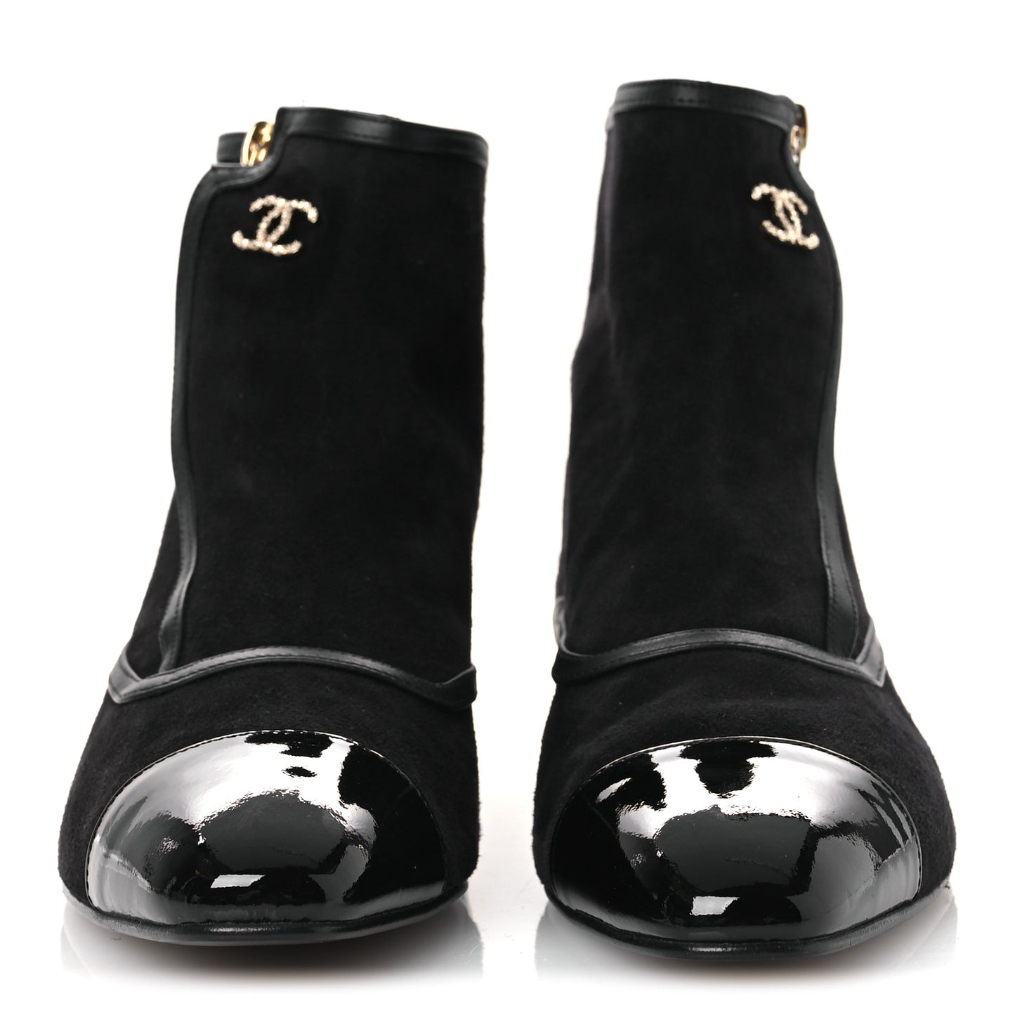 Suede Lambskin Patent Calfskin CC Cap Toe Ankle Boots 40 Black