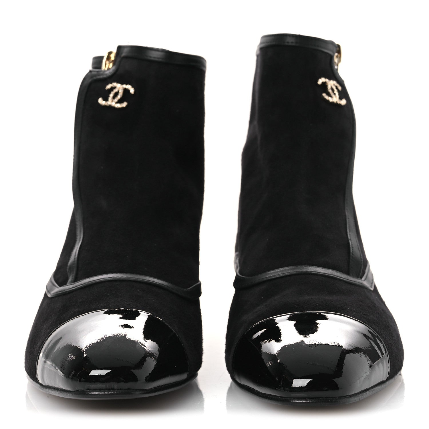 Chanel Suede Lambskin Patent Calfskin CC Cap Toe Ankle Boots 40 Black 3 of 12