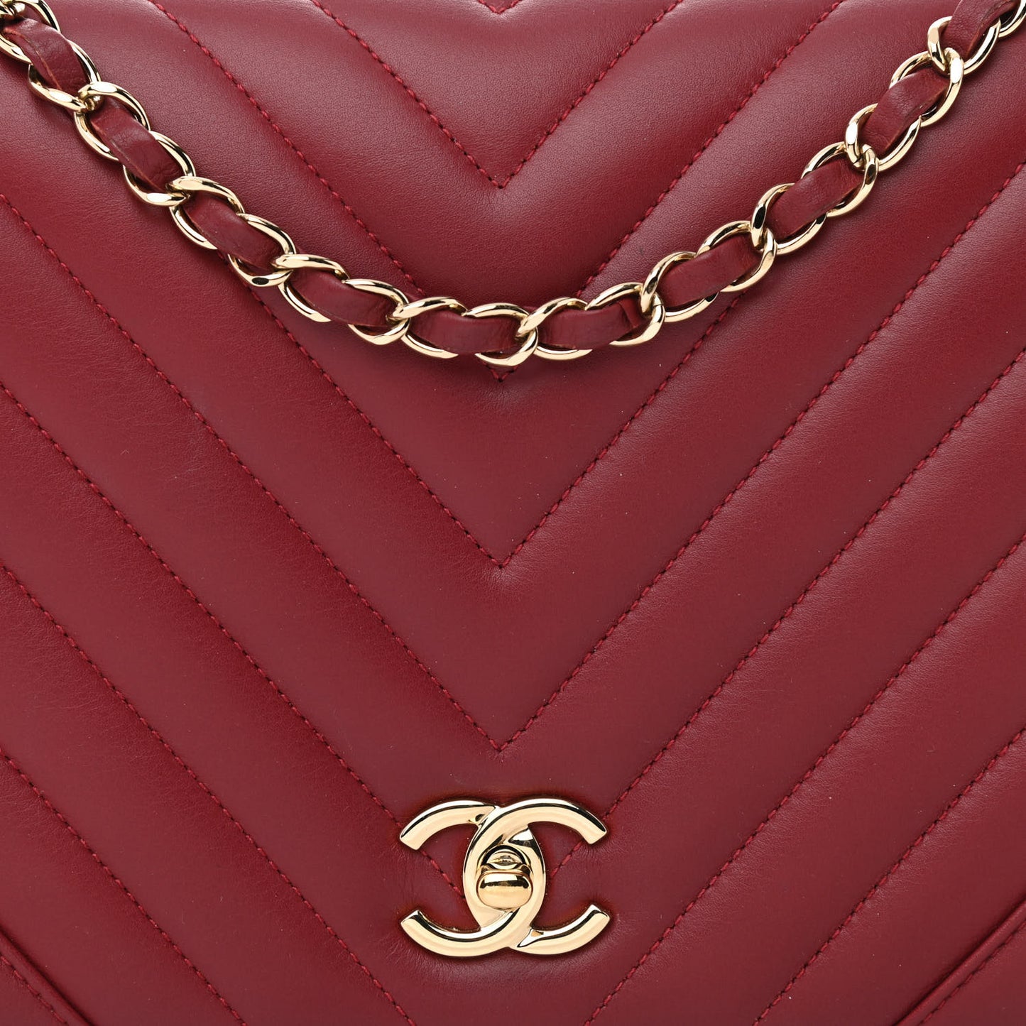 Calfskin Chevron Quilted Large Statement Flap Red