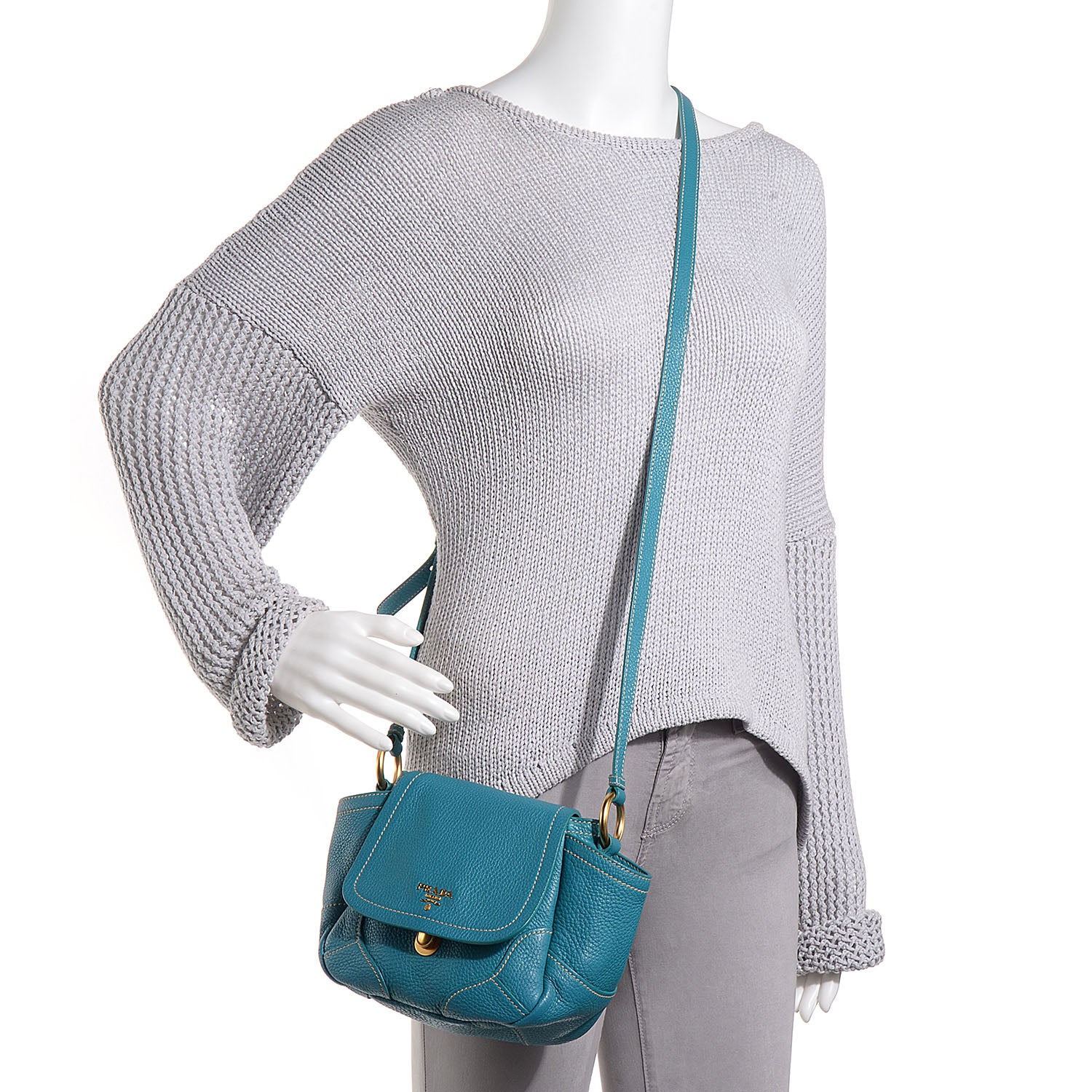 Prada Vitello Daino Crossbody Bag Turchese 2 of 9