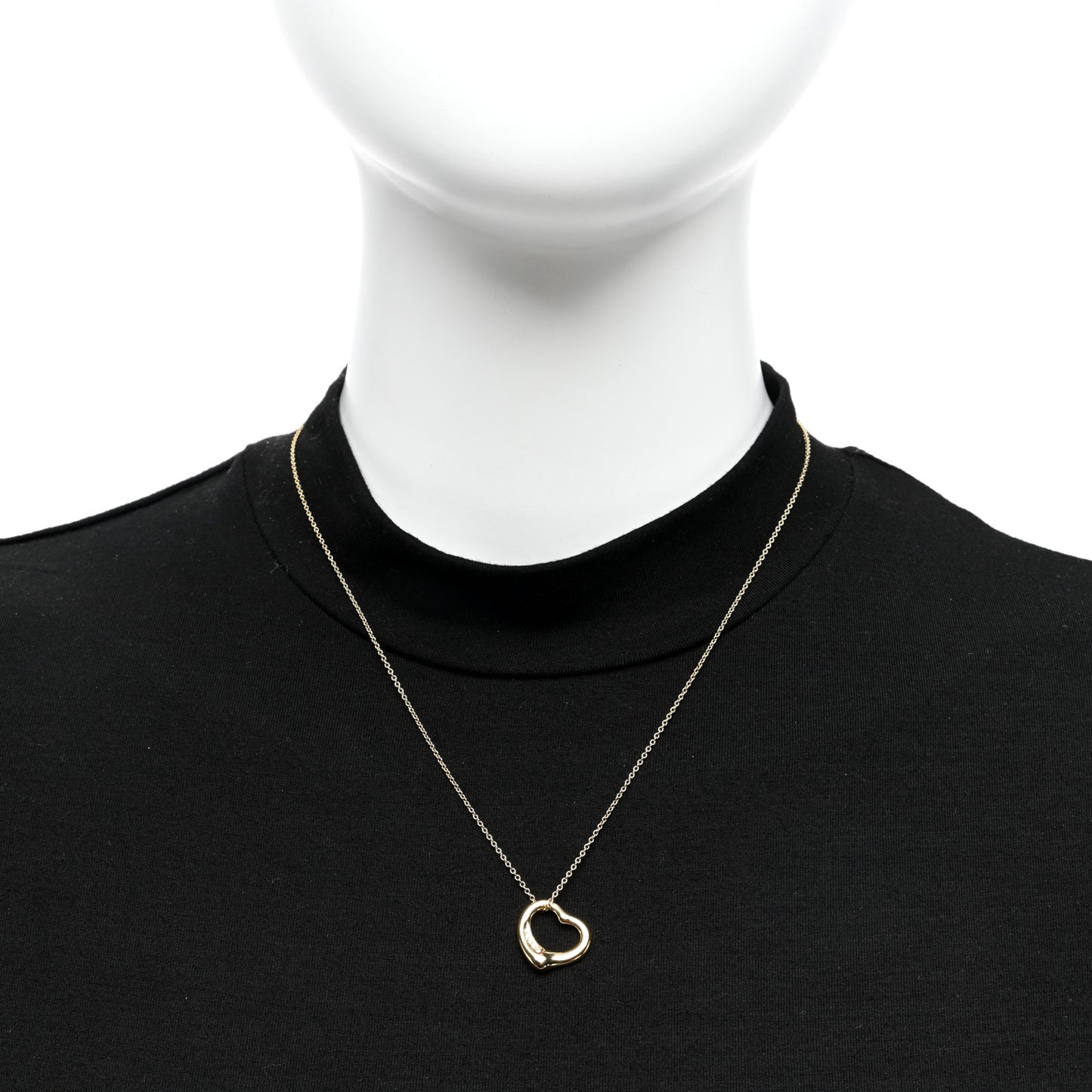 18K Yellow Gold Diamond 16mm Elsa Peretti Open Heart Pendant Necklace