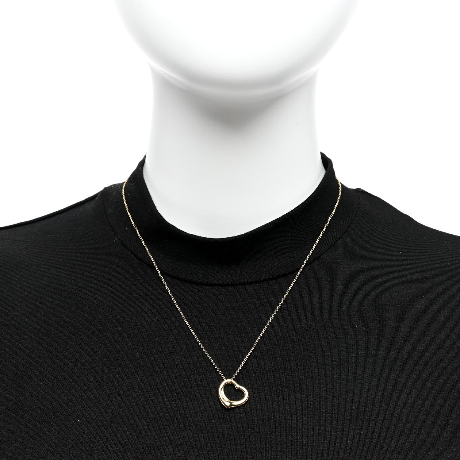 Tiffany 18K Yellow Gold Diamond 16mm Elsa Peretti Open Heart Pendant Necklace 2 of 5