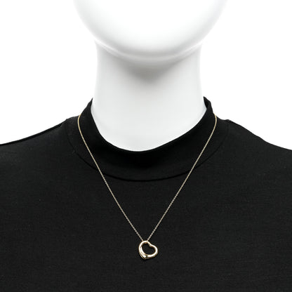 Tiffany 18K Yellow Gold Diamond 16mm Elsa Peretti Open Heart Pendant Necklace 2 of 5