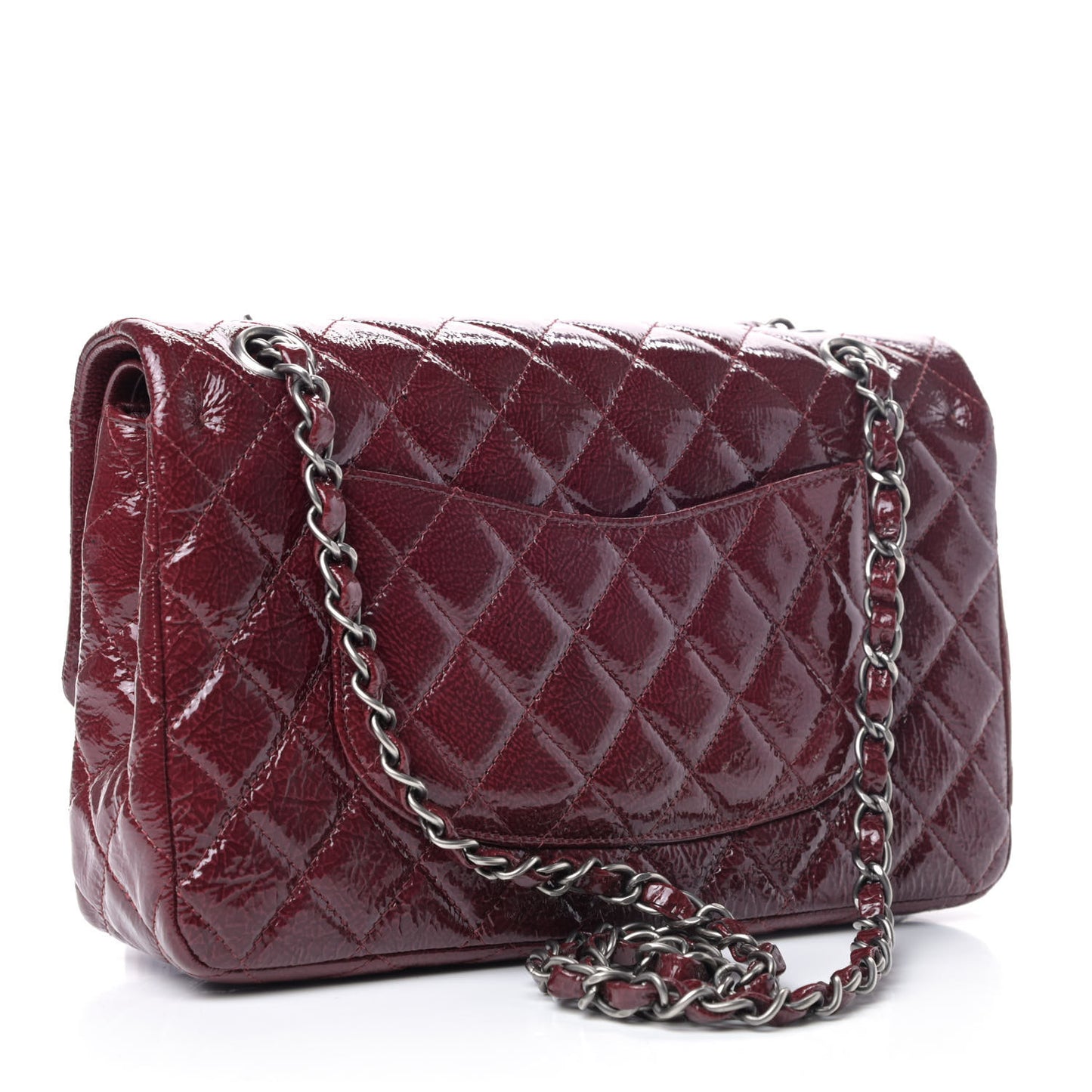 Distressed Patent Quilted Medium Double Flap Bordeaux