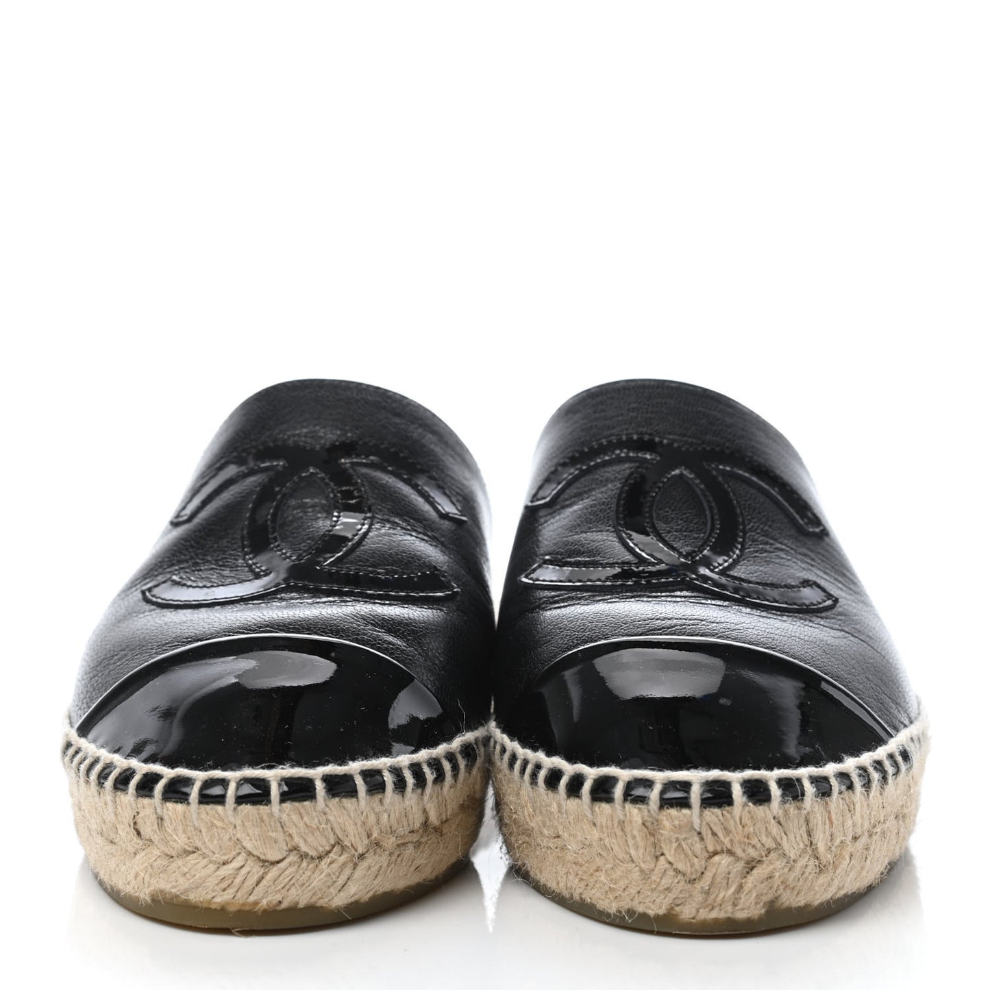 Iridescent Goatskin Patent CC Espadrille Mules 35 Black