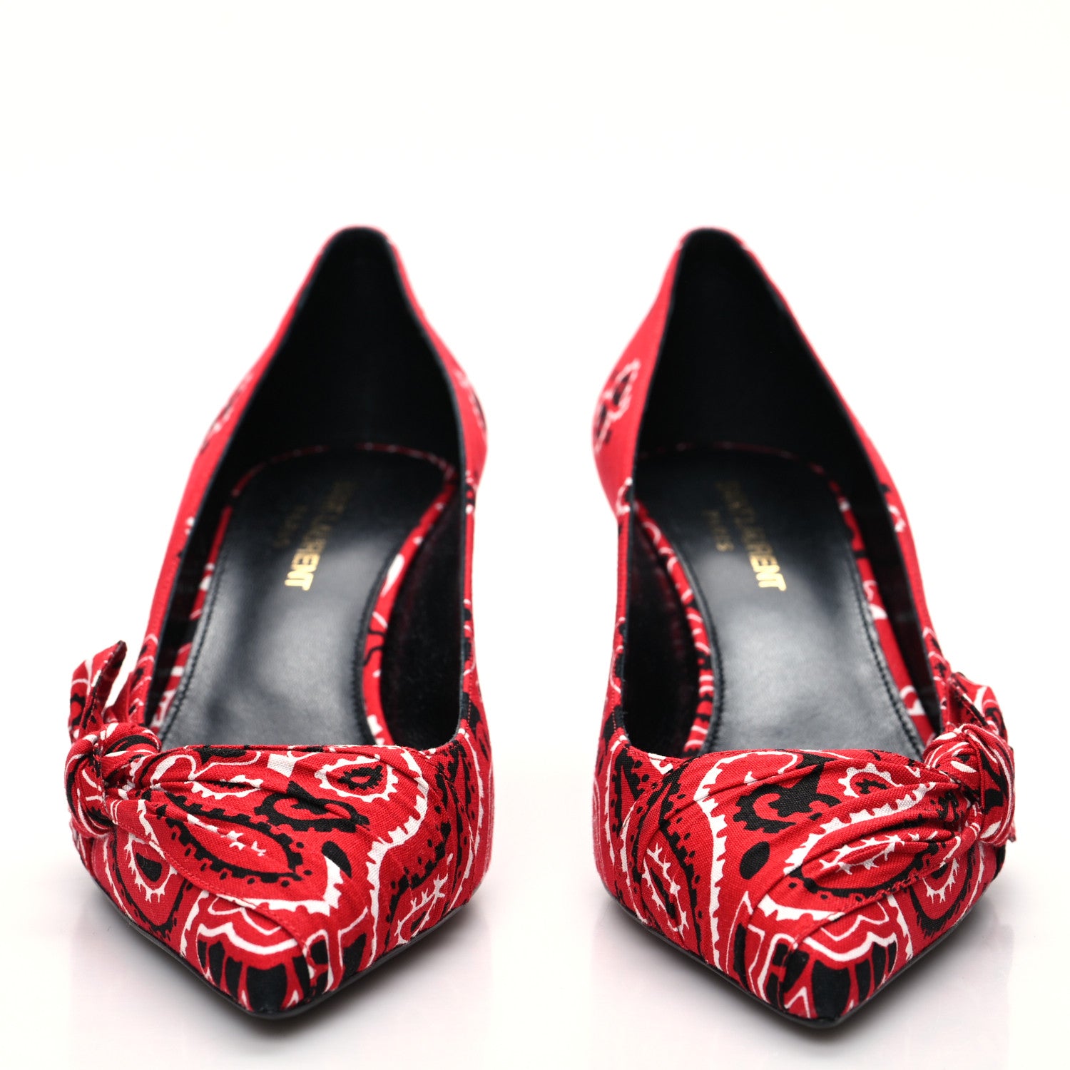 Saint Laurent Bandana Charlotte Kitten Heel Pumps 38.5 Red 2 of 8