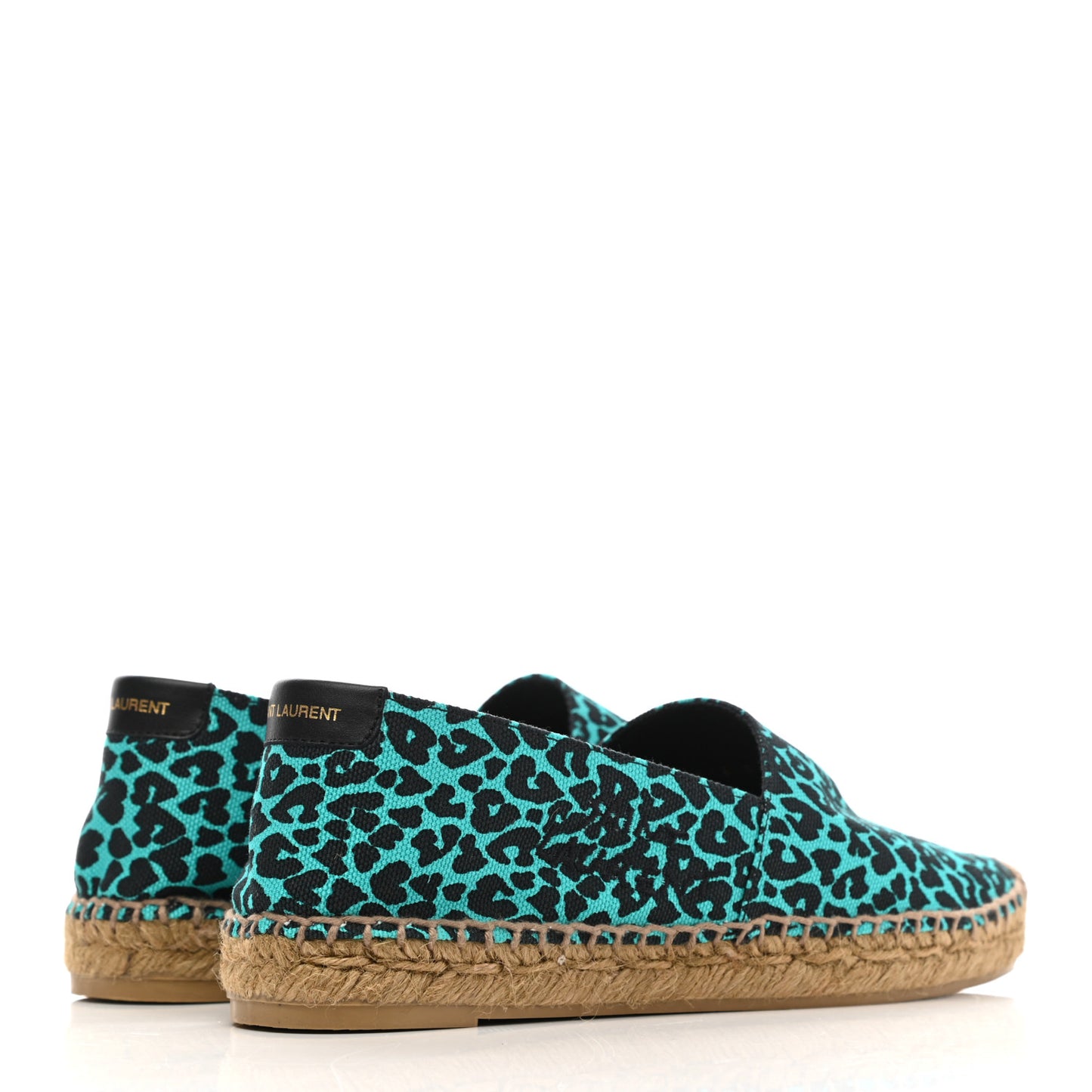 Canvas Leopard Print Espadrilles 36 Aqua Black