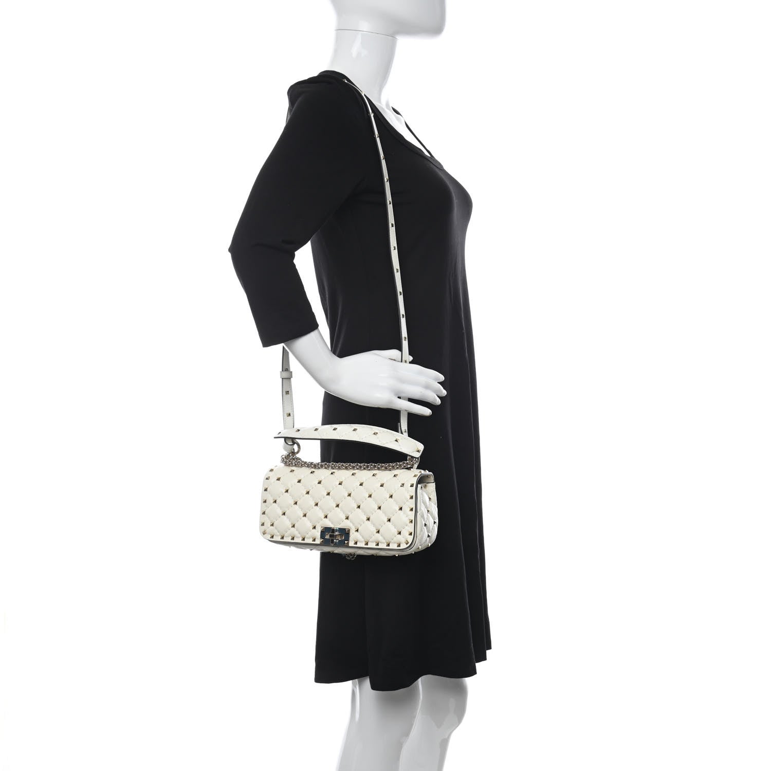 Valentino Garavani Calfskin Rockstud Spike Convertible Shoulder Bag Ivory 2 of 11