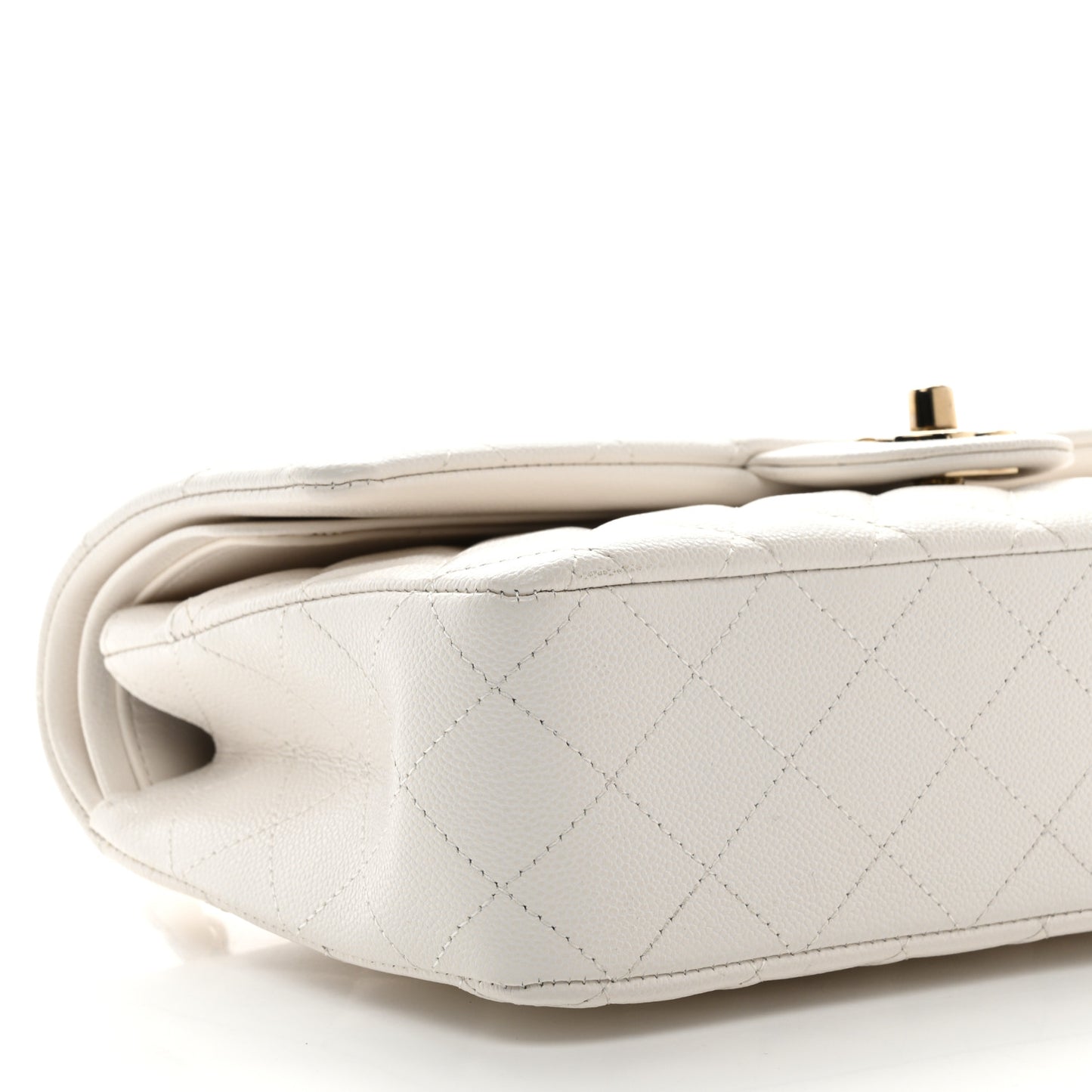 Caviar Quilted Medium Double Flap White