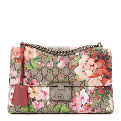 Gucci GG Supreme Monogram Blooms Medium Padlock Shoulder Bag Beige Multicolor Dry Rose 1 of 10