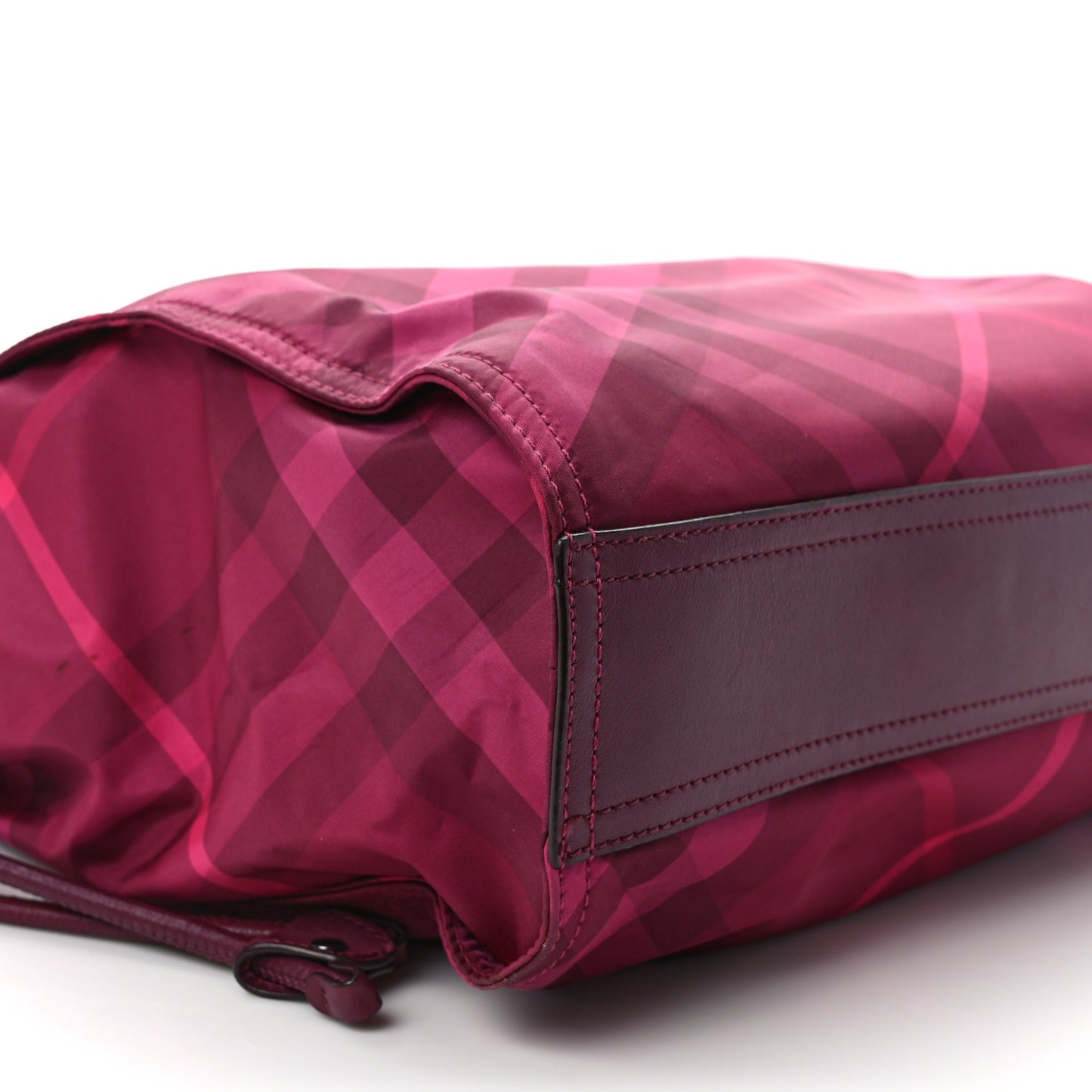 Nylon Check Small Buckleigh Packable Tote Bright Burgundy