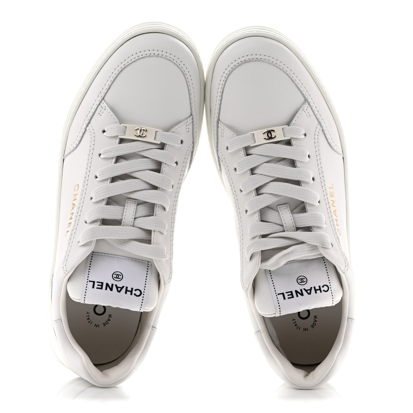 Calfskin Womens CC Logo Sneakers 39 White