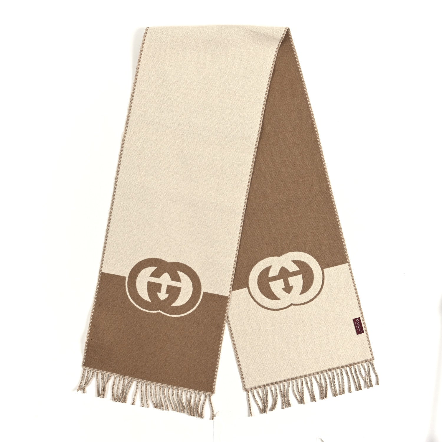 Gucci Wool Cashmere Interlocking G Scarf Ivory Beige 1832861