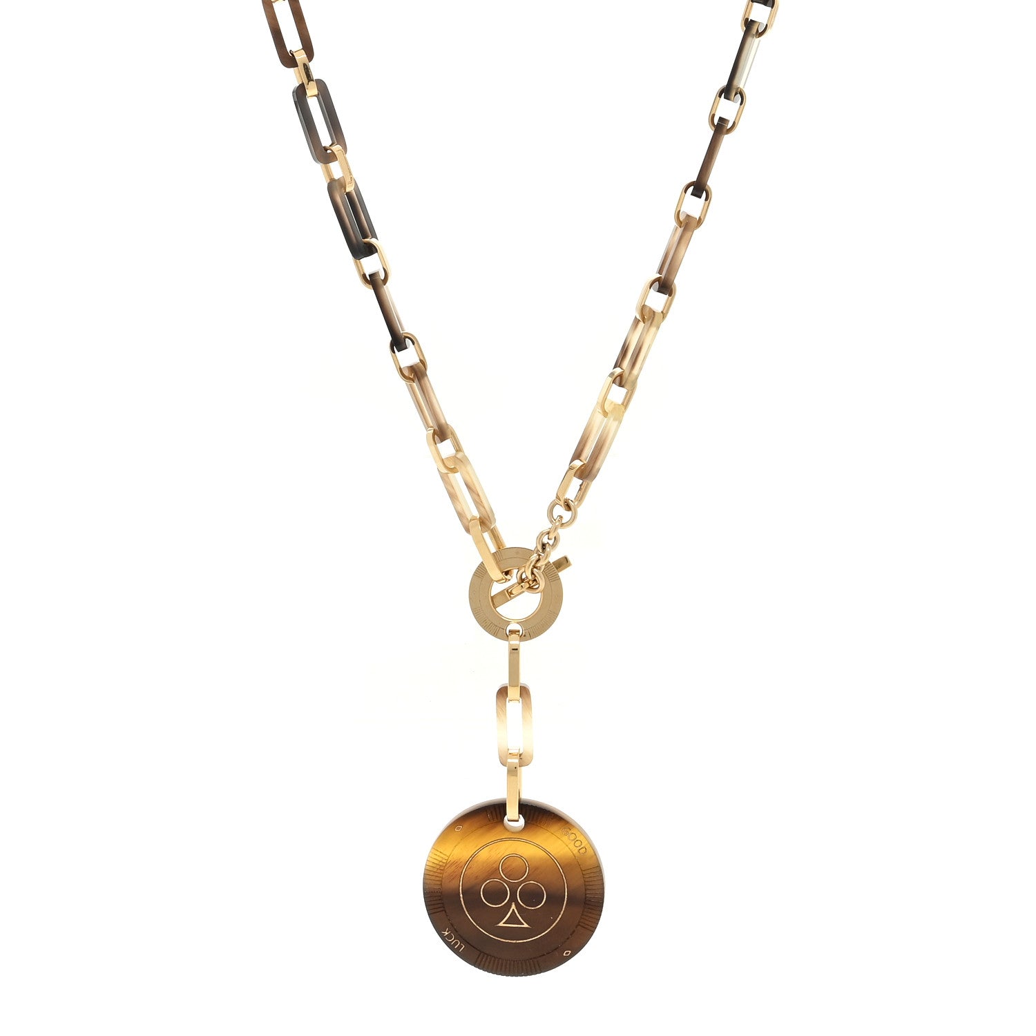Hermes Permabrass Buffalo Horn Chaine d'Ancre Toggle Pendant Necklace Dore 1 of 5