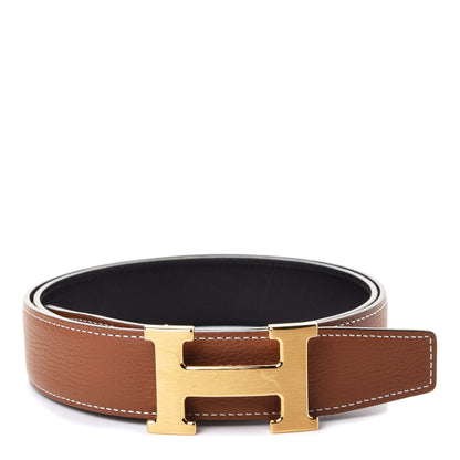 Hermes Box Taurillon Clemence 32mm H Belt 85 Black Gold 1 of 5