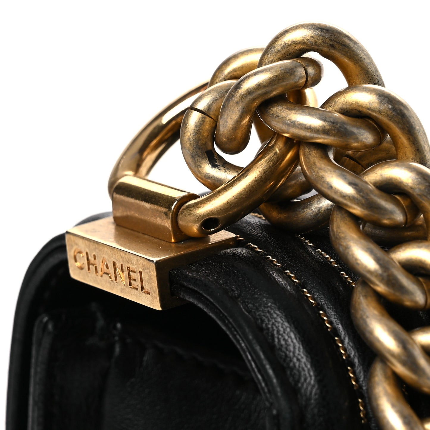 Lambskin Chevron Chain Stitched Medium Boy Flap Black