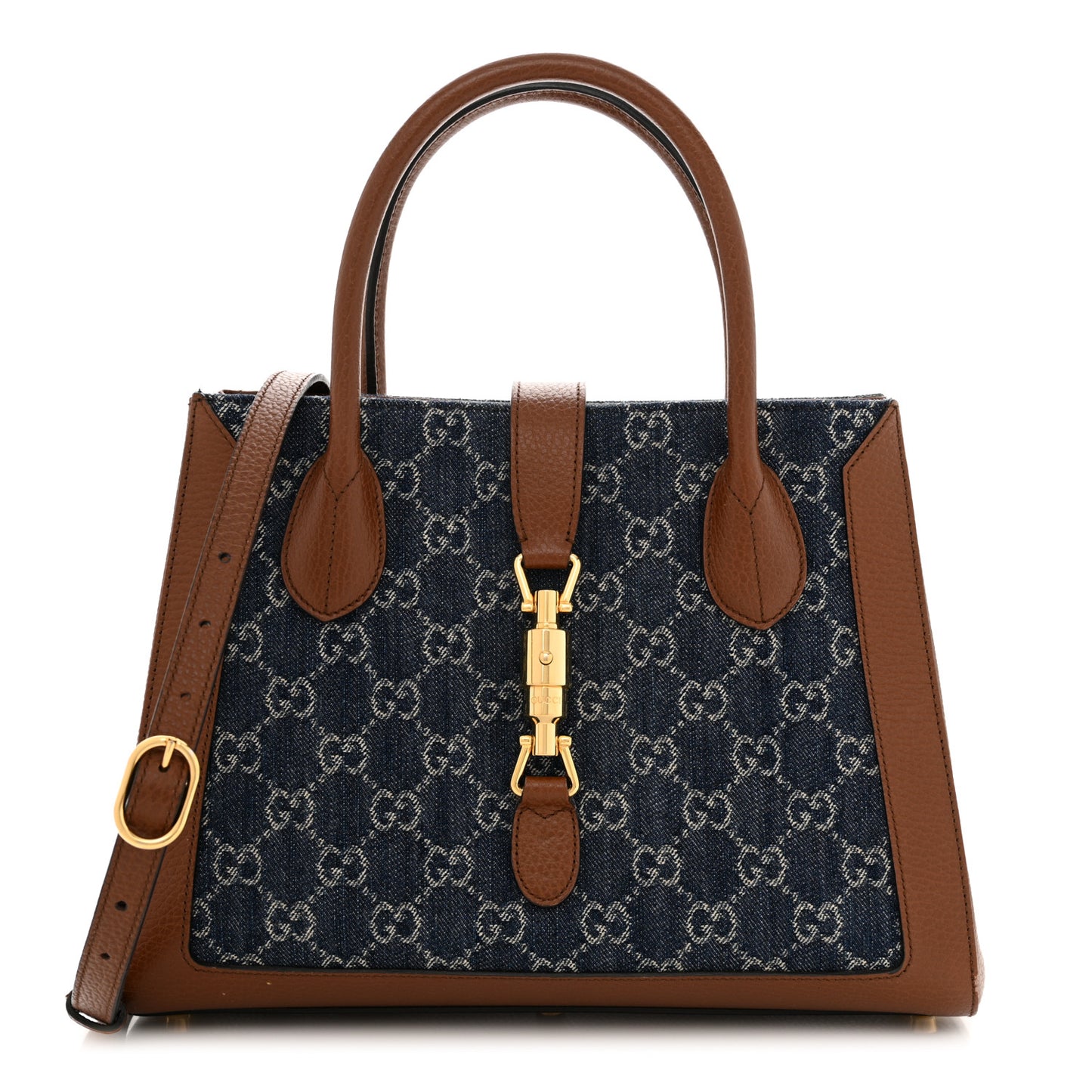 New Denim GG Monogram Dollar Calfskin Medium Jackie 1961 Tote Blue Tea Cuir Epilog