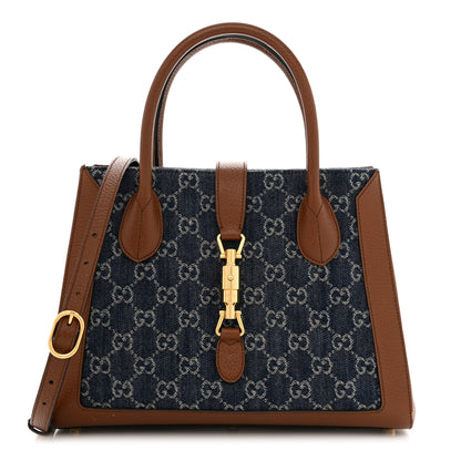 Gucci New Denim GG Monogram Dollar Calfskin Medium Jackie 1961 Tote Blue Tea Cuir Epilog 1 of 19