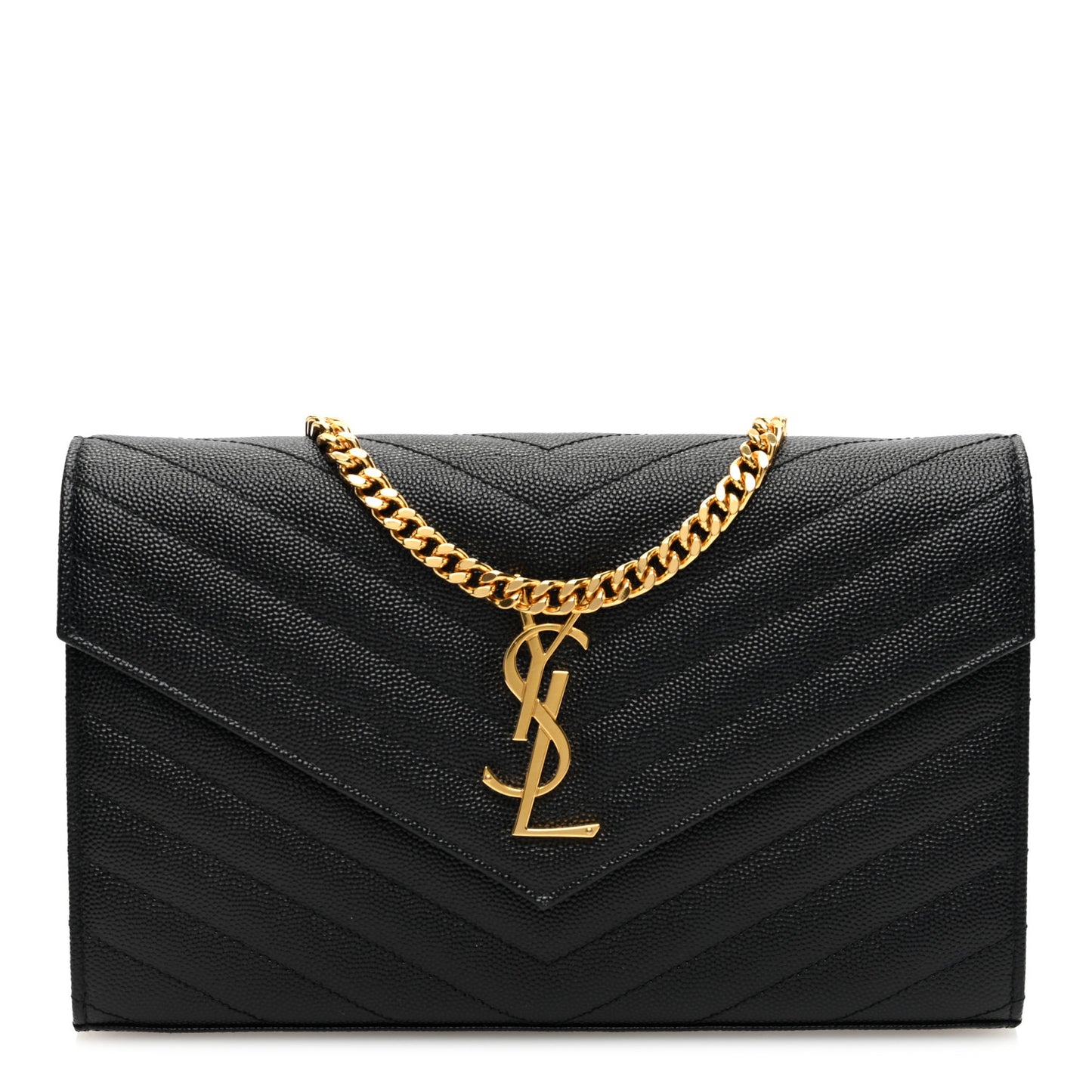 Grain De Poudre Matelasse Chevron Monogram Chain Wallet Black