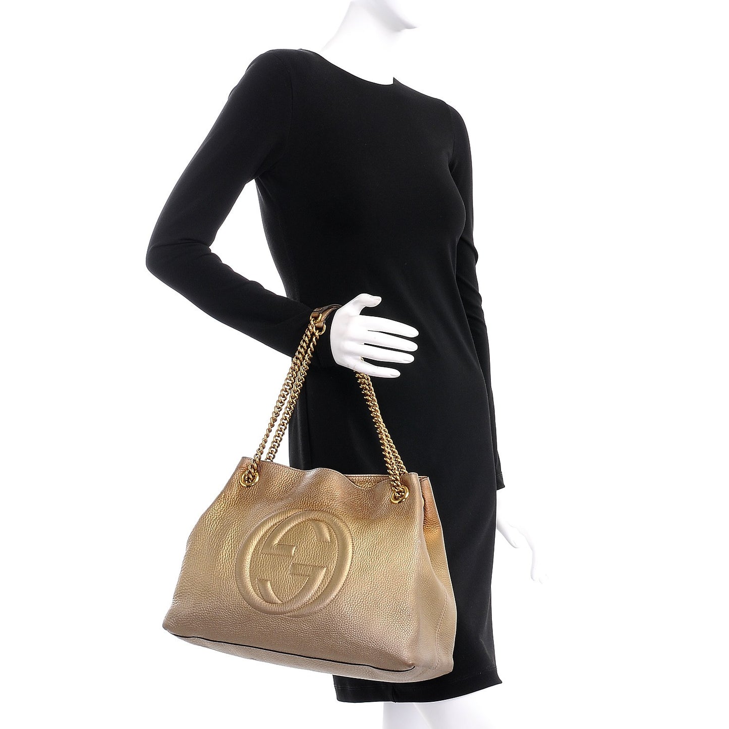 Metallic Pebbled Calfskin Medium Soho Chain Shoulder Bag Gold Ombre