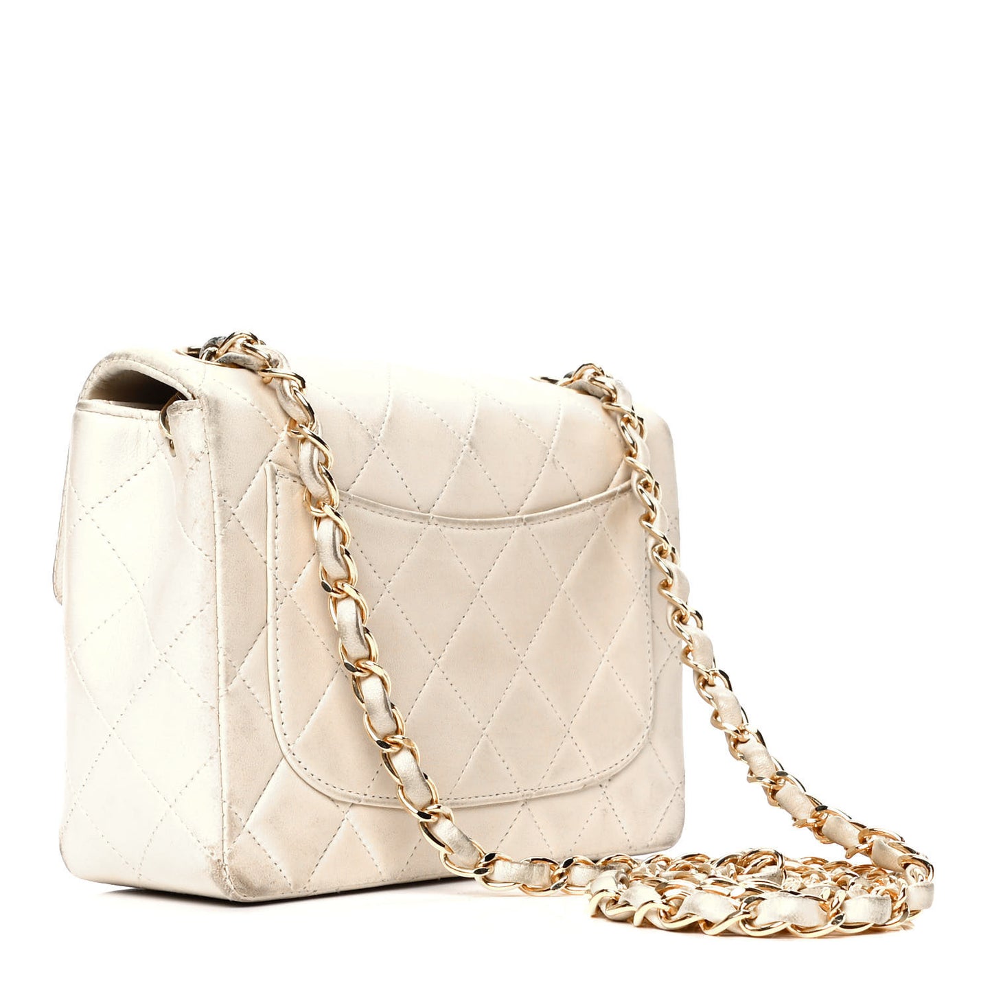 Lambskin Quilted Mini Square Flap White