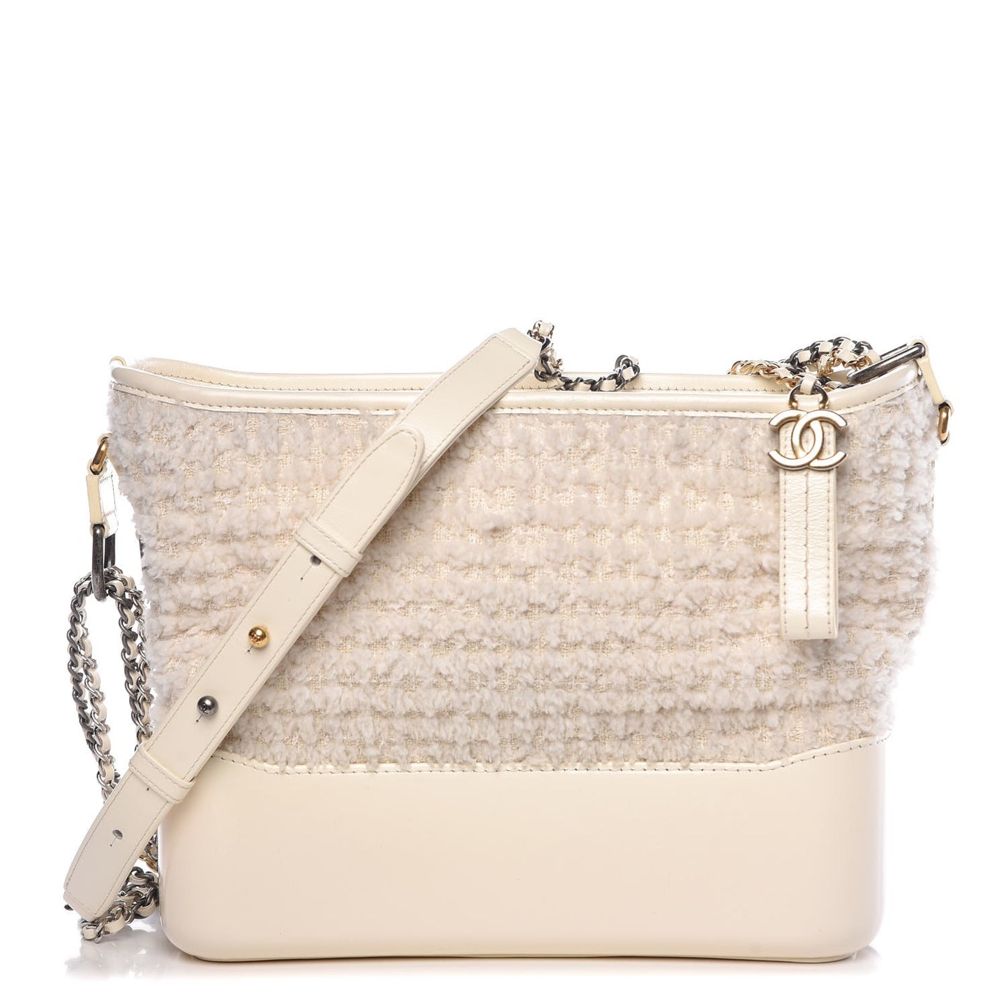 Tweed Calfskin Medium Gabrielle Hobo Ivory