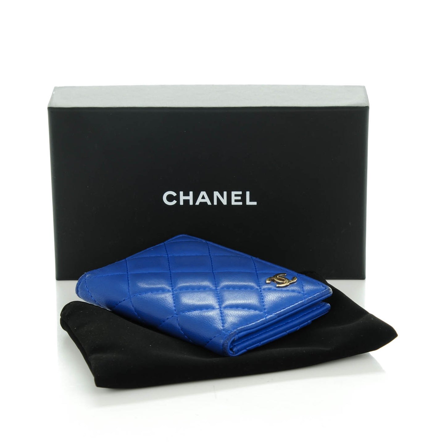 Lambskin Quilted Card Holder Wallet Blue