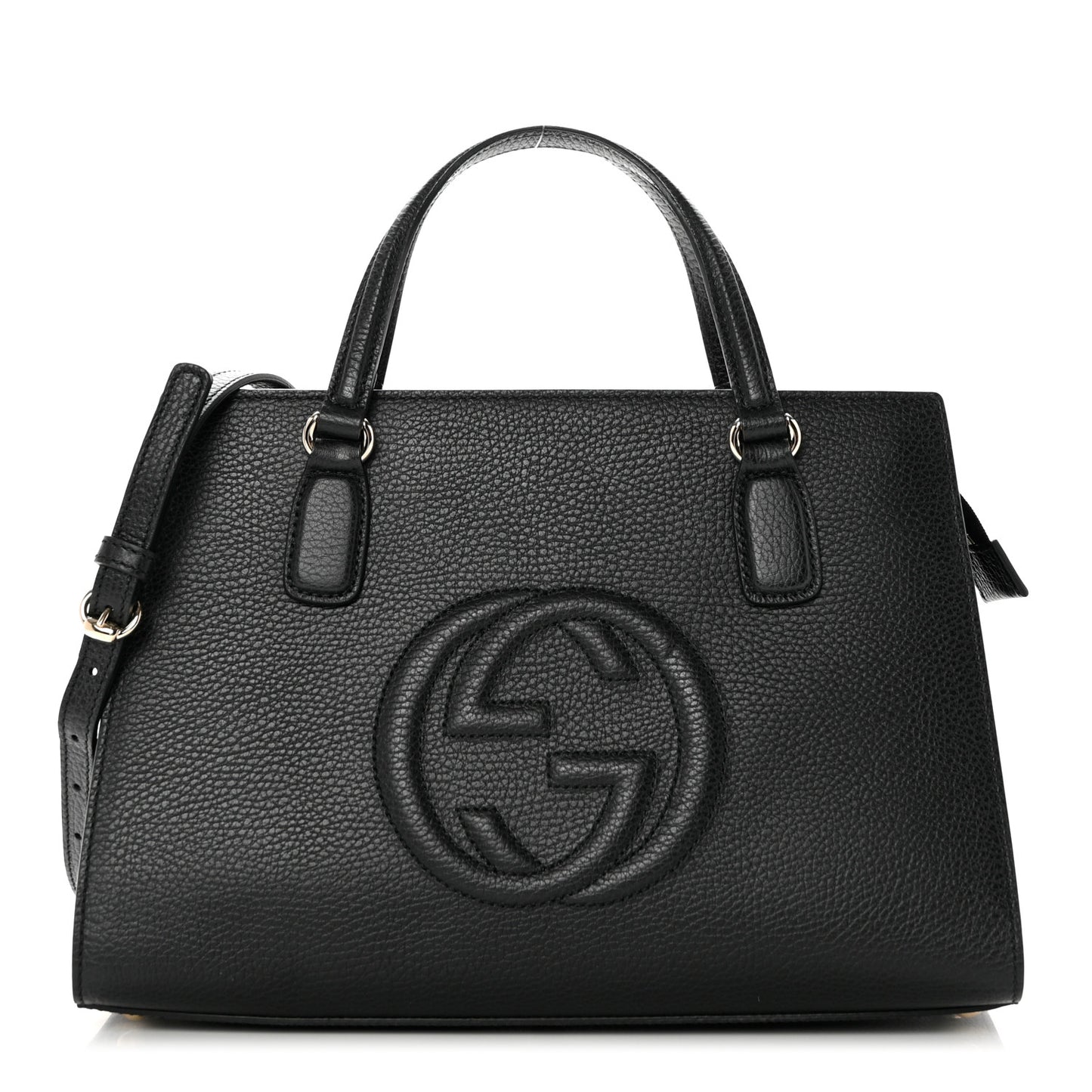 Pebbled Calfskin Medium Soho Top Handle Satchel Black